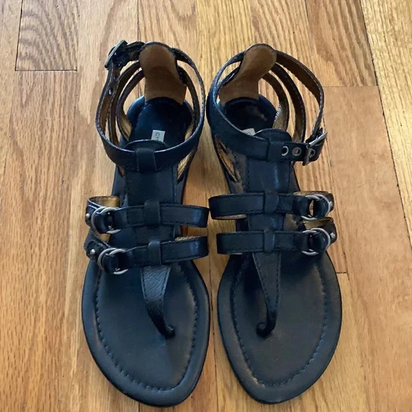 Cynthia Vincent sz 10 black leather thong sandal with straps excellent pre owned - Picture 5 of 7
